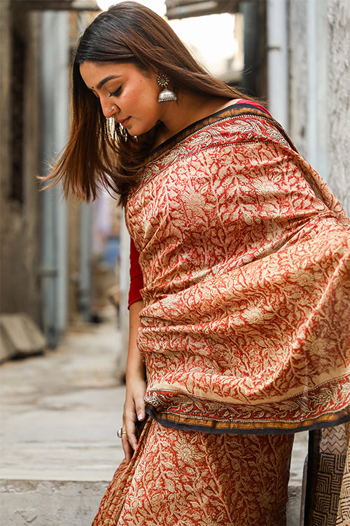Sooti Syahi The Best Of Traditions Bagru Handblock Print Chanderi Silk Saree Online
