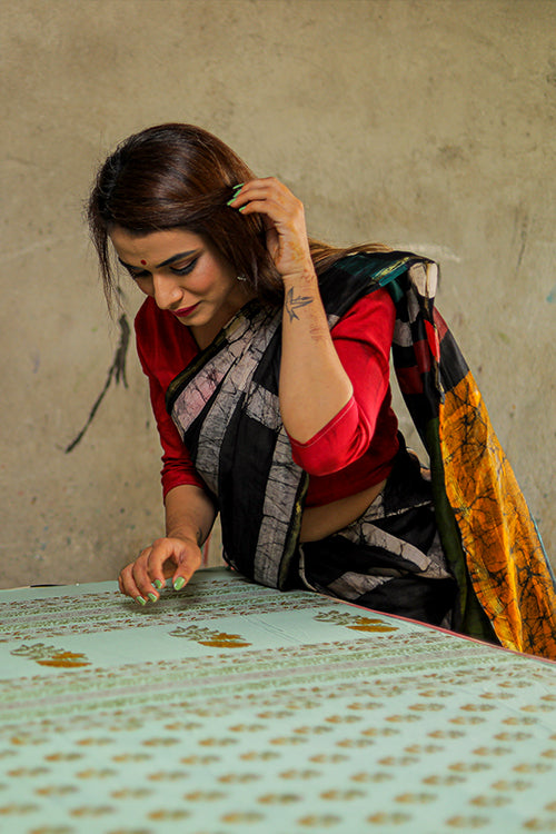 Sooti Syahi Batik Handblock Print Chanderi Silk Saree-65