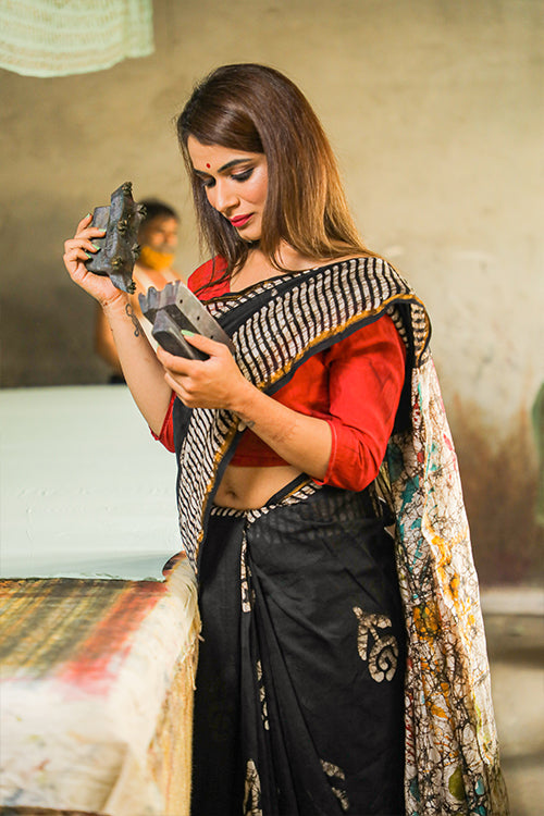Sooti Syahi Batik Handblock Print Chanderi Silk Saree-72