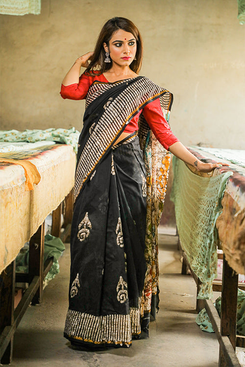Sooti Syahi Batik Handblock Print Chanderi Silk Saree-72