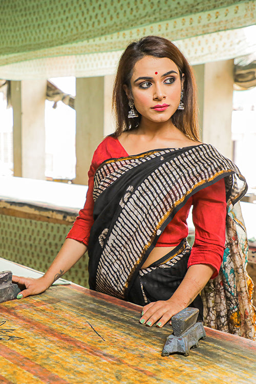 Sooti Syahi Batik Handblock Print Chanderi Silk Saree-72