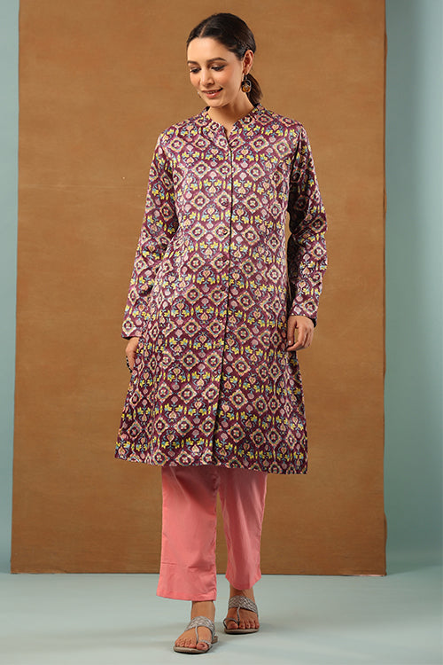 Shuddhi Russian Violet Mashru Silk Jacket Long