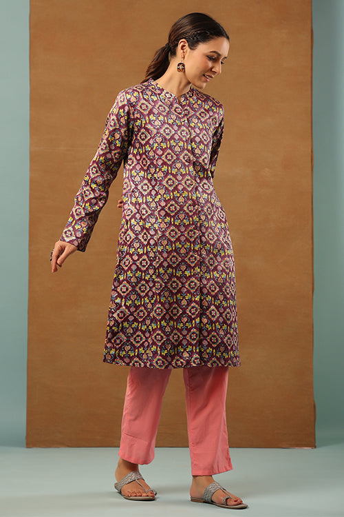 Shuddhi Russian Violet Mashru Silk Jacket Long