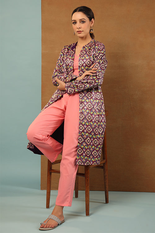 Shuddhi Russian Violet Mashru Silk Jacket Long