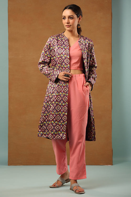 Shuddhi Russian Violet Mashru Silk Jacket Long