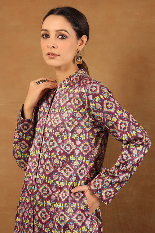 Shuddhi Russian Violet Mashru Silk Jacket Long