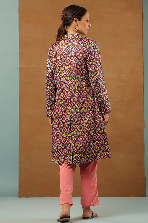 Shuddhi Russian Violet Mashru Silk Jacket Long