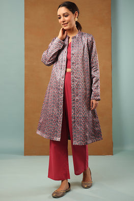 Shuddhi Stone Blue Mashru Silk Long Jacket