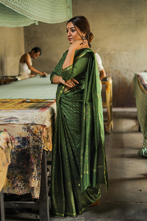 Sooti Syahi-Hand Block Printed Chanderi Silk Saree-12