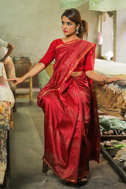 Sooti Syahi-Hand Block Printed Chanderi Silk Saree-15
