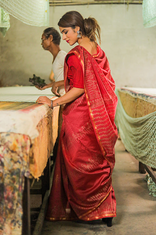 Sooti Syahi-Hand Block Printed Chanderi Silk Saree-15