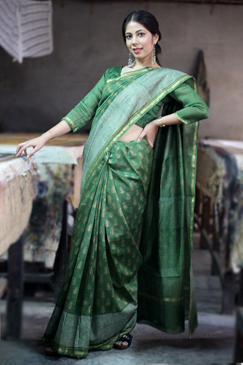 Sooti Syahi Handblock Print Chanderi Silk Saree-7