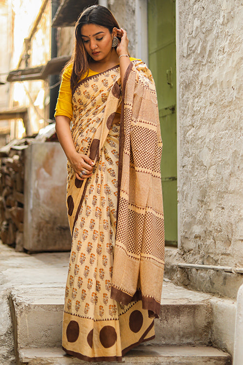 Keeping It Cool Handblock Print Mul Cotton Saree Online