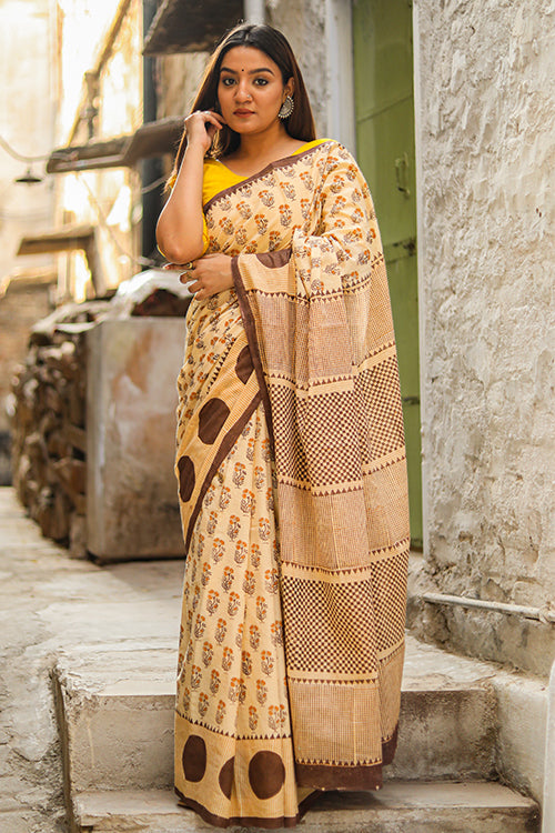 Sooti Syahi Keeping it Cool : Handblock Print Mul Cotton Saree