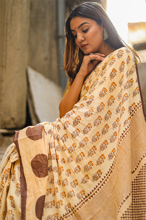 Sooti Syahi Keeping it Cool : Handblock Print Mul Cotton Saree