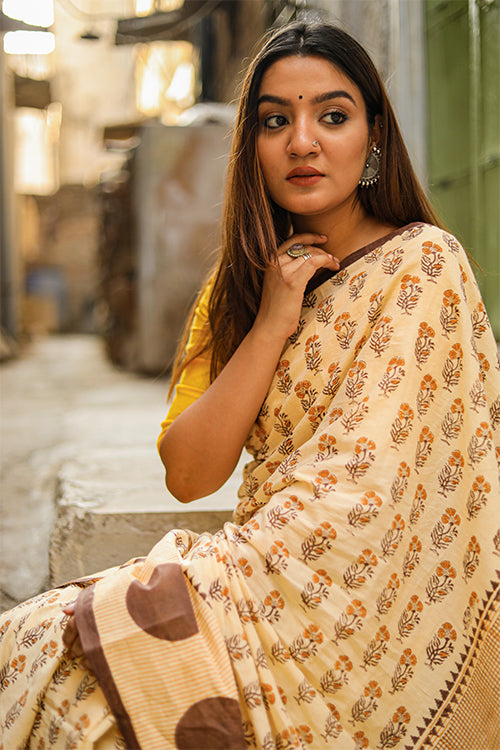 Sooti Syahi Keeping it Cool : Handblock Print Mul Cotton Saree