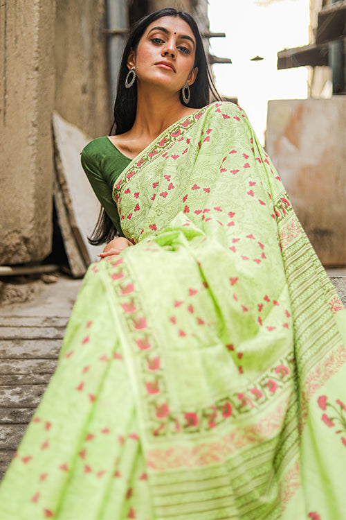 Sooti Syahi Kachcha Aam: Handblock Print Mul Cotton Saree