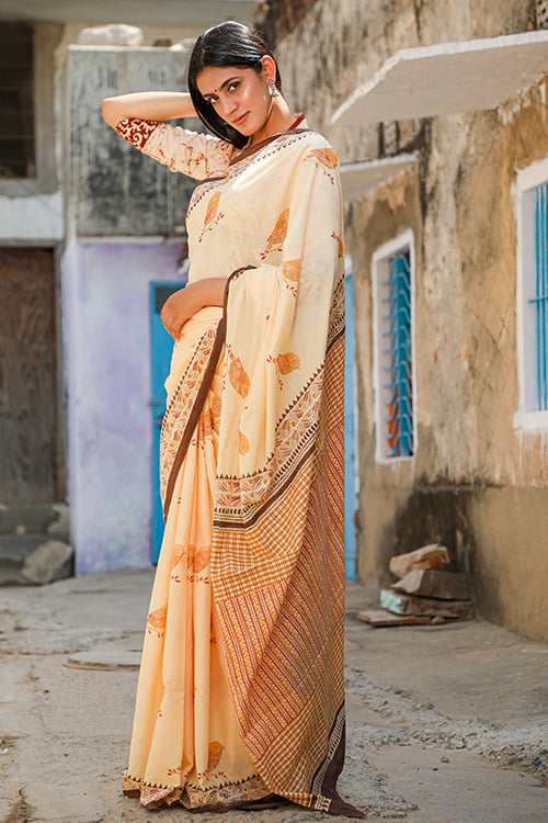 Sooti Syahi A Summer Song Handblock Print Mul Mul Cotton Saree Online
