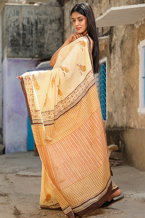 Sooti Syahi A Summer Song: Handblock Print Mul Cotton Saree