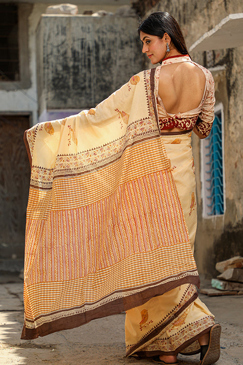 Sooti Syahi A Summer Song: Handblock Print Mul Cotton Saree