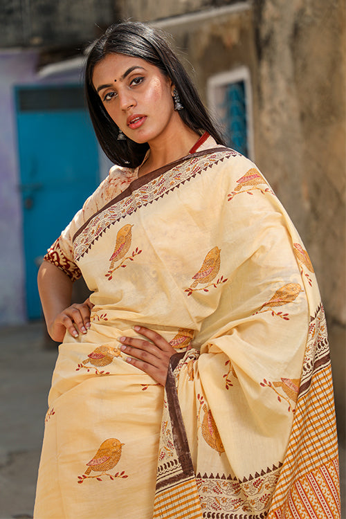 Sooti Syahi A Summer Song: Handblock Print Mul Cotton Saree
