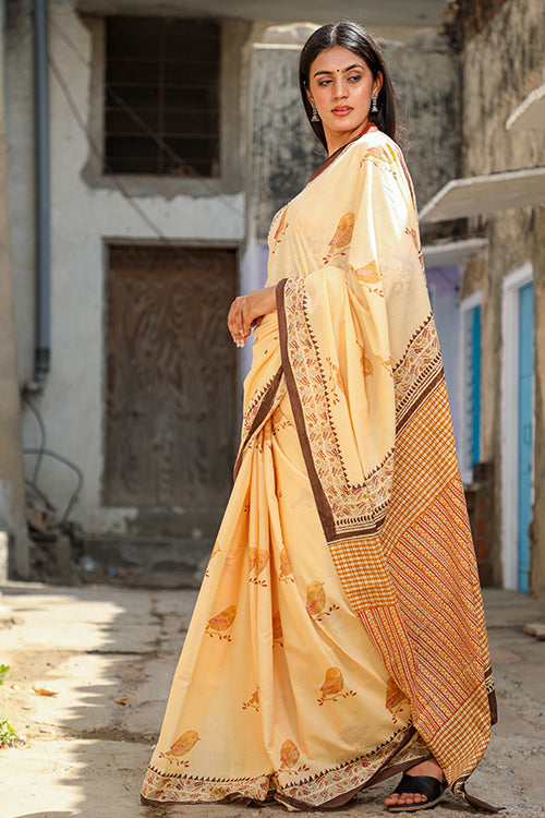 Sooti Syahi A Summer Song Handblock Print Mul Mul Cotton Saree Online