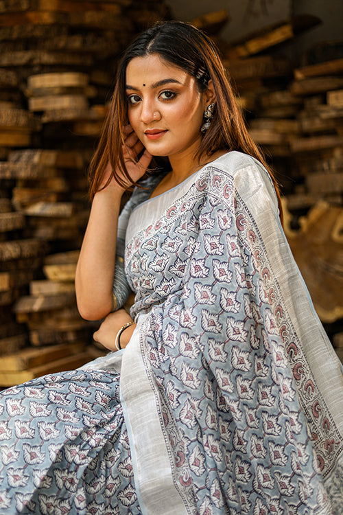 Sooti Syahi Bliss : Handblock Print Slub Cotton Saree