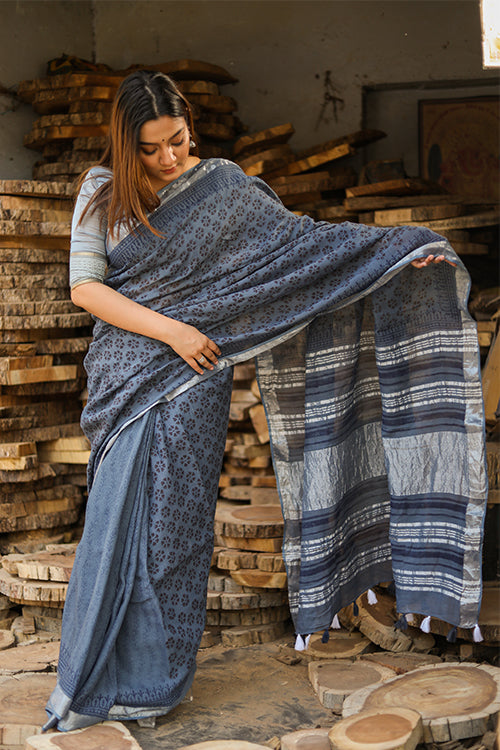 Sooti Syahi An Universal Sisterhood Handblock Printed Slub Cotton Saree Online