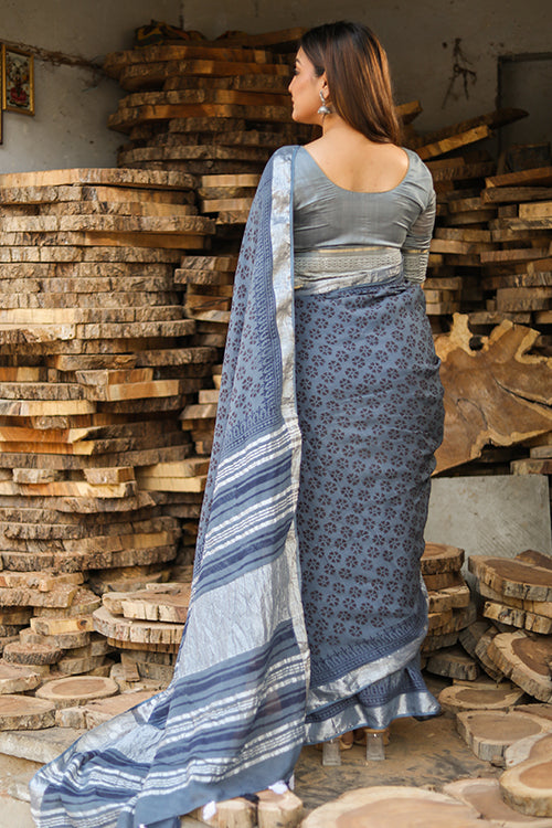 Sooti Syahi An Universal Sisterhood: Handblock Printed Slub Cotton Saree