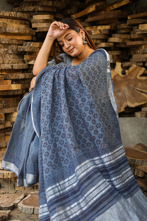 Sooti Syahi An Universal Sisterhood: Handblock Printed Slub Cotton Saree