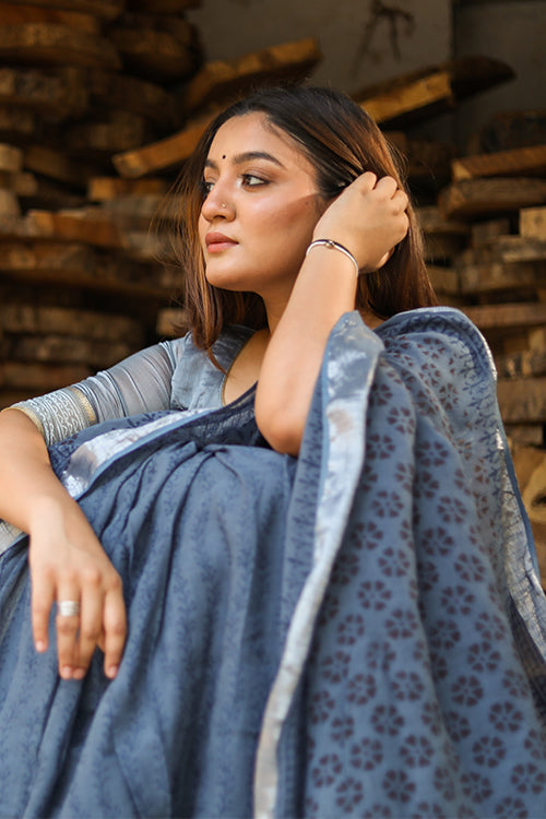 Sooti Syahi An Universal Sisterhood: Handblock Printed Slub Cotton Saree