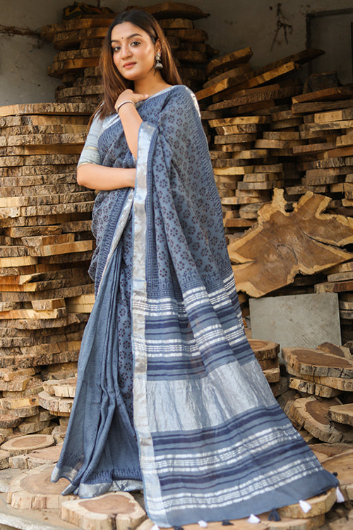 Sooti Syahi An Universal Sisterhood Handblock Printed Slub Cotton Saree Online