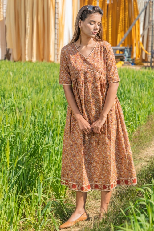 Sootisyahi 'Dusky Dawn' Azofree Handblock Printed Pure Cotton Dress