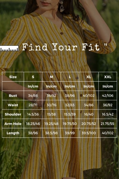 Sunny Stripe Pure Cotton Hand Block Printed Dress For Women Online
