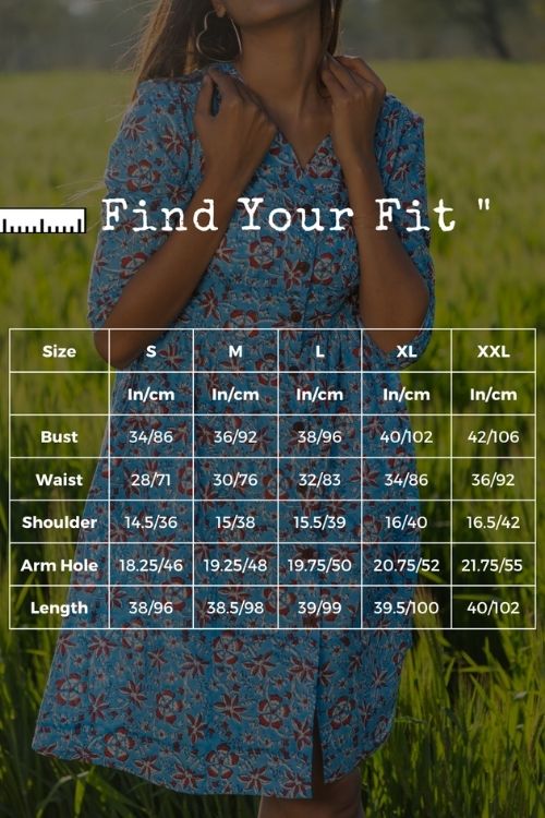 Bloom In The Sky Pure Cotton Hand Block Printed Dress For Women Online