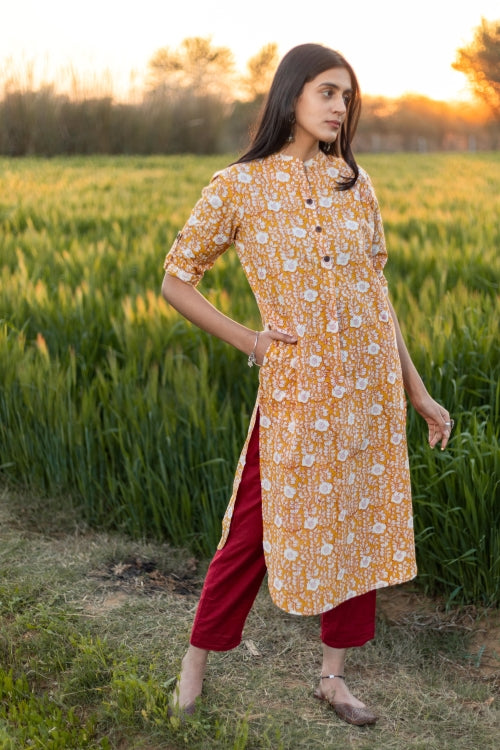 Sootisyahi Amber Delight Azofree Block Printed Cotton Kurta For Women Online