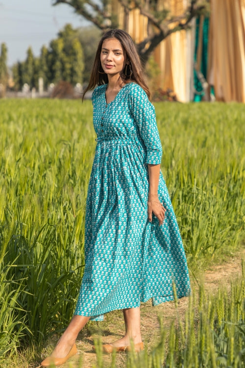 Teel-n-Feel Pure Cotton Hand Block Printed Dress For Women Online