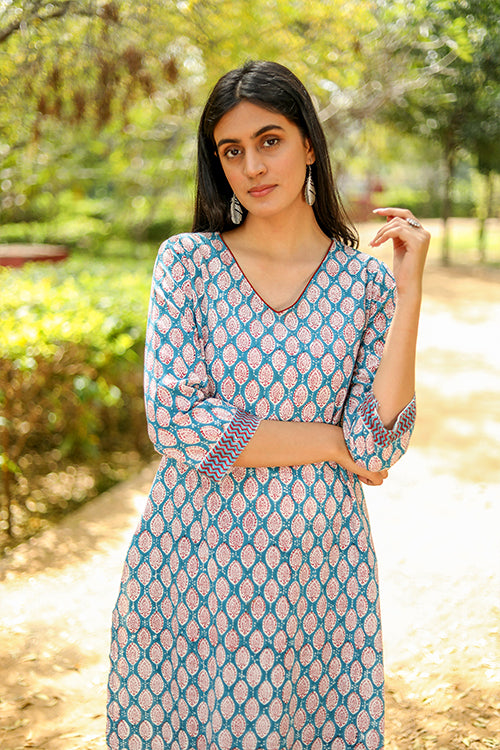 Sootisyahi Verdant Floret Block Printed Cotton Kurta For Women Online