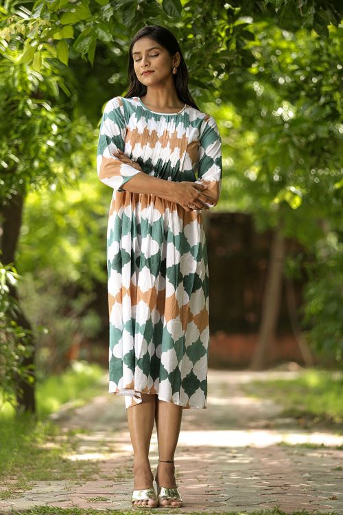 SootiSyahi'EarthyFall'BlockPrintedCottonDress