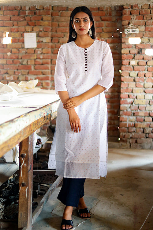 SootiSyahi Poorvi Block Print Chanderi Silk Kurti For Women Online