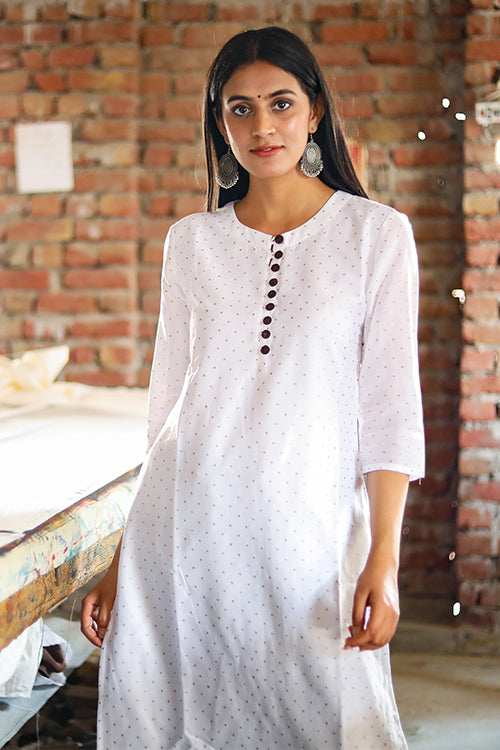 SootiSyahi Poorvi Block Print Chanderi Silk Kurti For Women Online