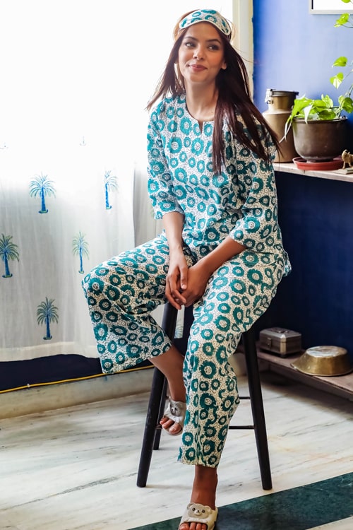 Sootisyahi Summer Glory Handblock Printed Cotton Nightsuit