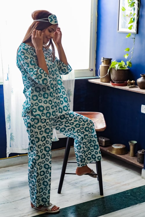 Sootisyahi Summer Glory Handblock Printed Cotton Nightsuit