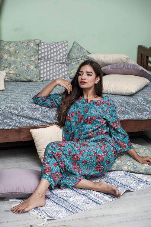 Sootisyahi 'Forest Fantasy' Block Printed Cotton Nightsuit