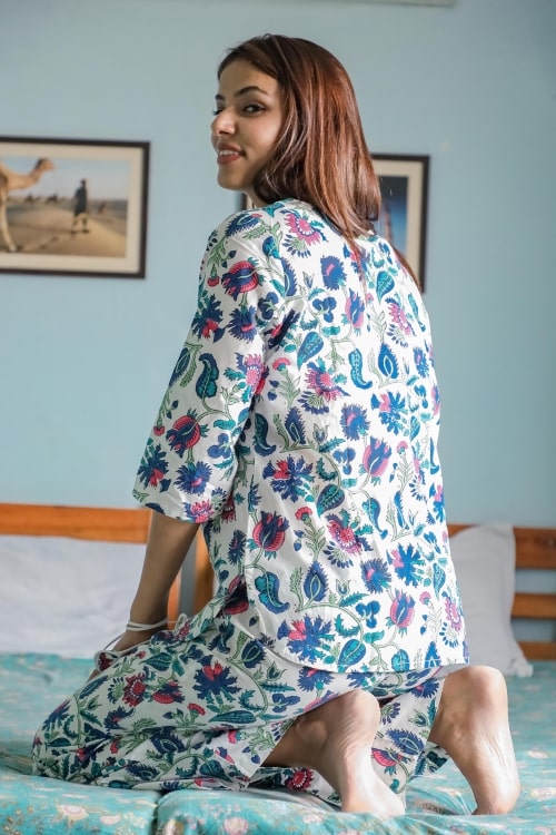 Sootisyahi 'Spring Whisper' Block Printed Cotton Nightsuit