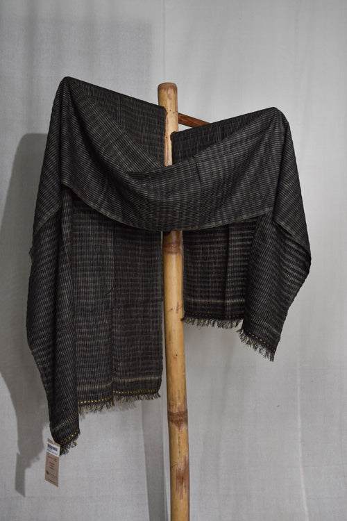 Avani Kumaon Silk & Woolen Striped Patterned Stole | Black & Yellow
