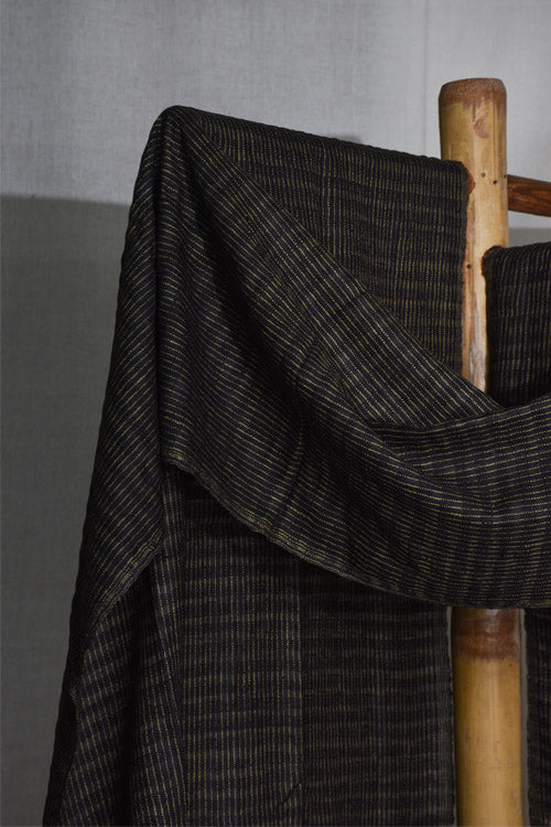 Avani Kumaon Silk & Woolen Striped Patterned Stole | Black & Yellow