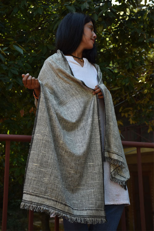 Avani Kumaon Pure Silk Stole | Undyed & Black