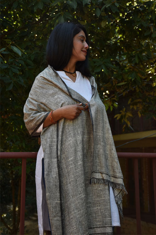 Avani Kumaon Pure Silk Stole | Undyed & Black