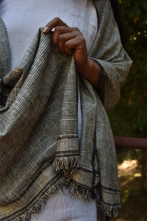 Avani Kumaon Pure Silk Stole | Undyed & Black